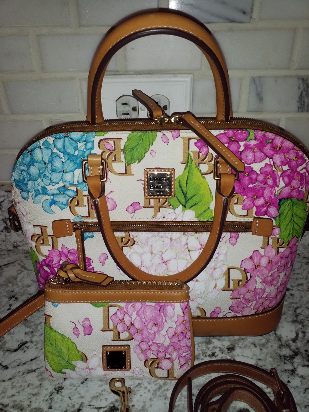 Dooney & Bourke Floral Dome Satchel in Pink, Blue, Green and Tan